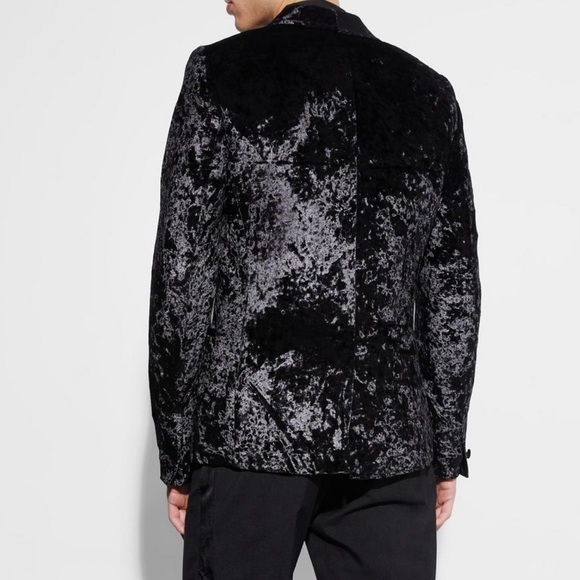 Men Black Crushed Velvet Blazer - Picture 4 of 5